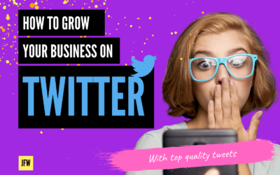 How to Grow Your Business on Twitter | Woman with blue glasses with hand over her mouth.