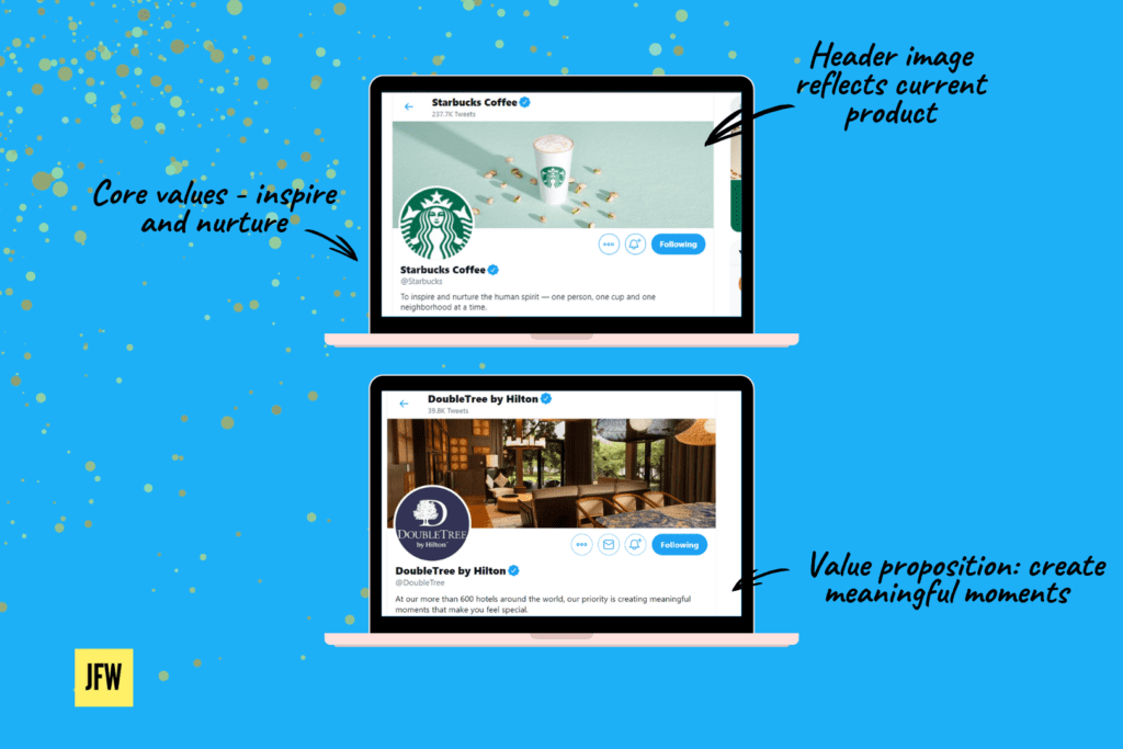 Screenshots of DoubleTree by Hilton and Starbucks Coffee's Twitter Account