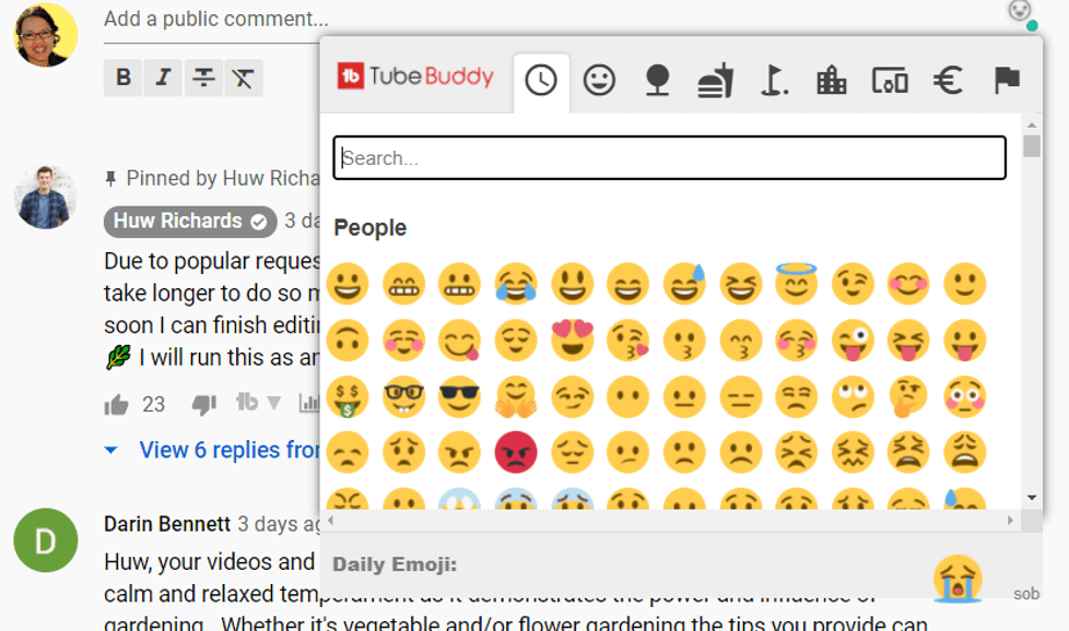 Using emojis with Tube Buddy in YouTube descriptions