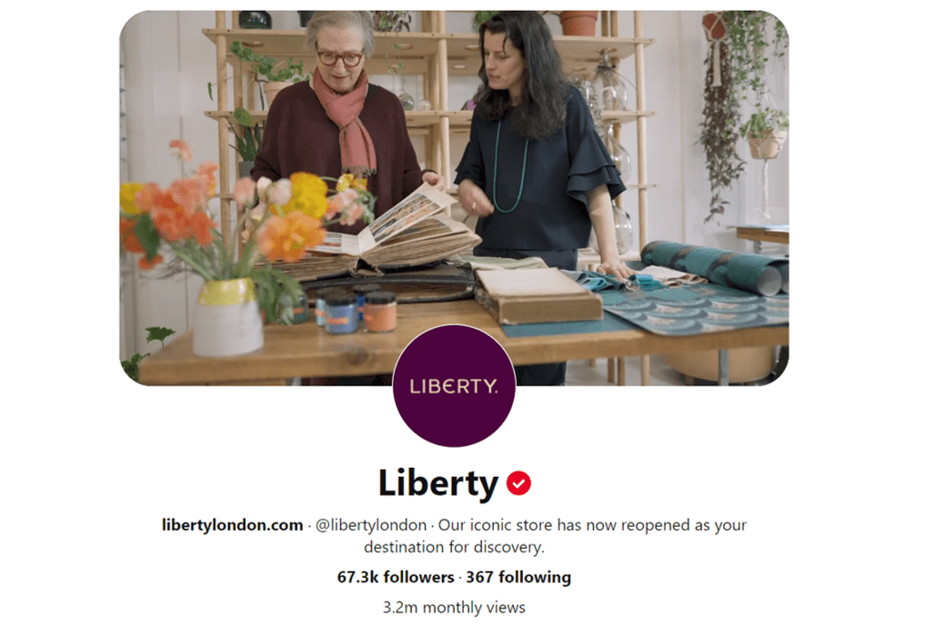 Liberty of London's Pinterest Business Account -  Header Image