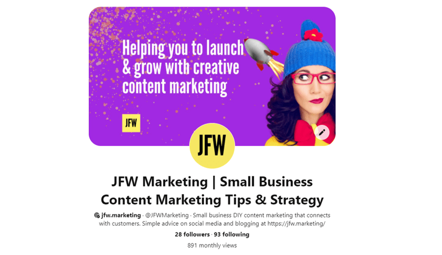 JFW Marketing Pinterest Business Account and Header Image