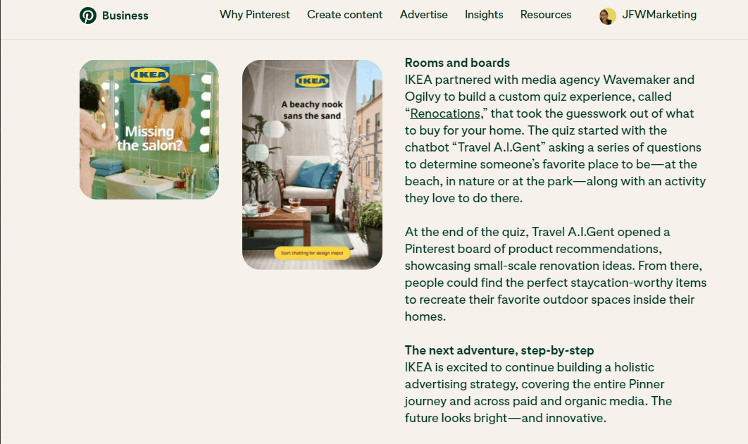 IKEA Pinterest Case Study Example using multimedia