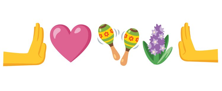 Emojis of pushing hand, pink heart, maracas. "Take a gander at the goose and other new emojis coming to your phone in 2022" - Android Police