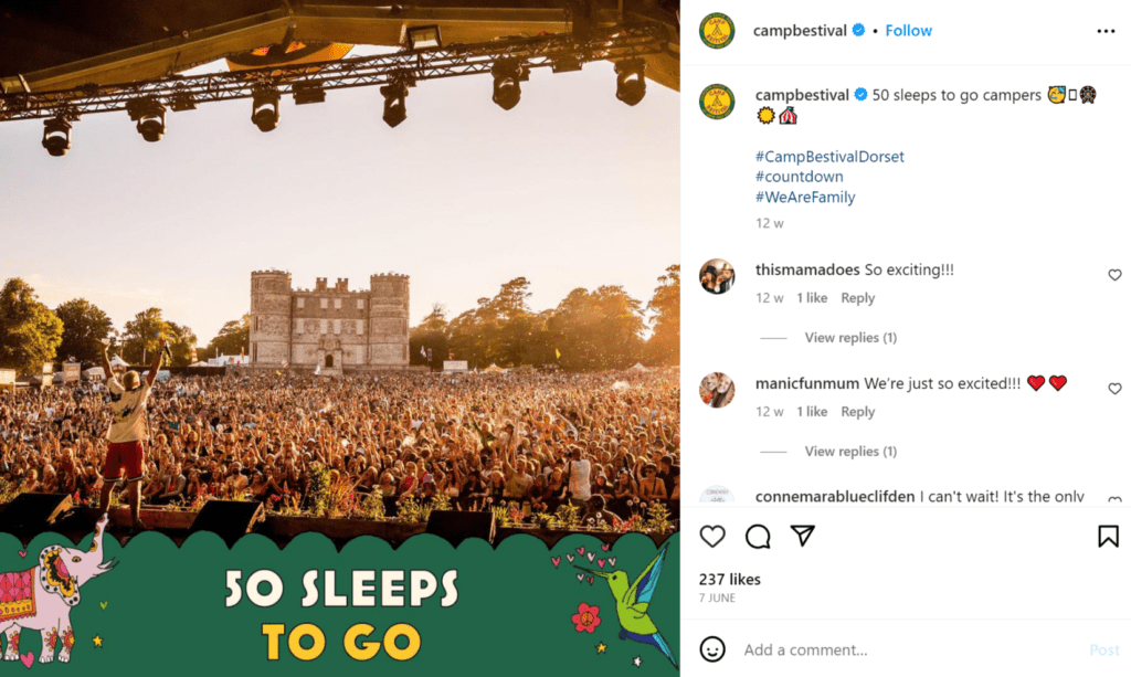 Camp Bestival social media event post. 50 sleeps to go. Festival.